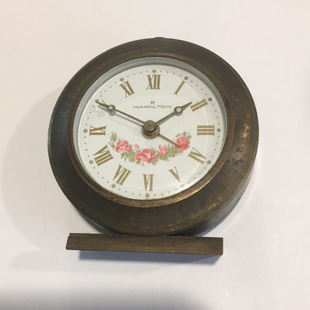 Hamilton Antique Travel/Desk Clock from Germany Works Roman Numerals Rosewind